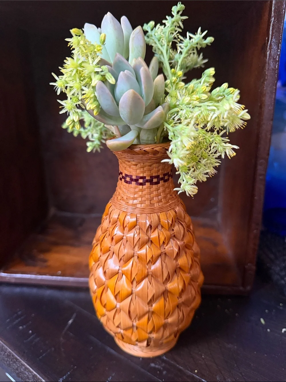 Vintage Rattan Handwoven Natural Brown Decorative Vase - Pineapple Style
